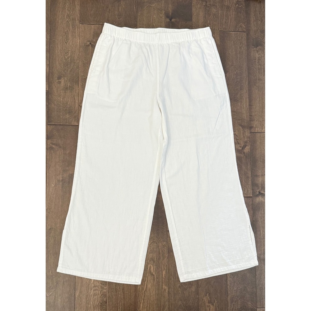 Old Navy Womens XL White Cotton Gauze Wide Leg Comfort Waistband Pants Pockets